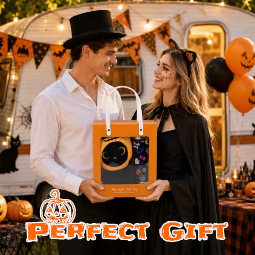 Image of Halloween Plush Gifts Set - Pumpkin Black Cat Plush Gifts for Teens | Removable Costume Stuffed Animal & Coffee Mug Gift Set for Kids, Adults, 20oz Stainless Steel Tumbler with Straw