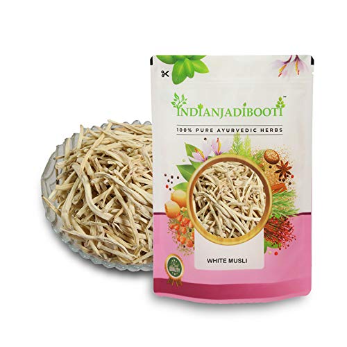 Image of IndianJadiBooti Safed Musli Root (400g) | Whole & Raw Chlorophytum Borivilianum | Ayurvedic Herb for Strength, Stamina & Vitality Support | Natural White Musli | Sun-Dried & Non-GMO | Premium Grade