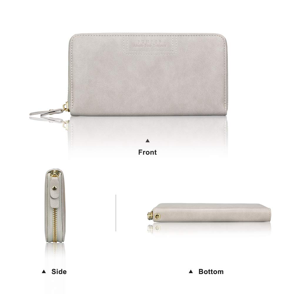 Cartera de pulsera para mujer, cartera de piel sintética vegana con cremallera alrededor del teléfono, tarjetero organizador, C-gris, Cartera con tarjetero 4