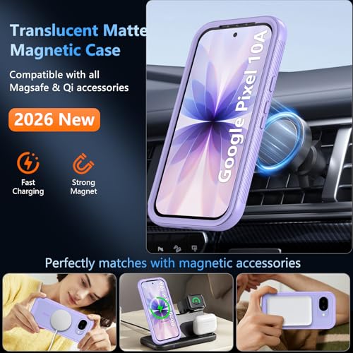 Cum2giff Coque Google Pixel 10A magnétique Compatible avec Magsafe, Coque Pixel 10a Protection Militaire Antichoc Housse, Google Pixel 10a Coque Etui Double Coque antichoc [Avant + Trasere], Violeta - imagen 5
