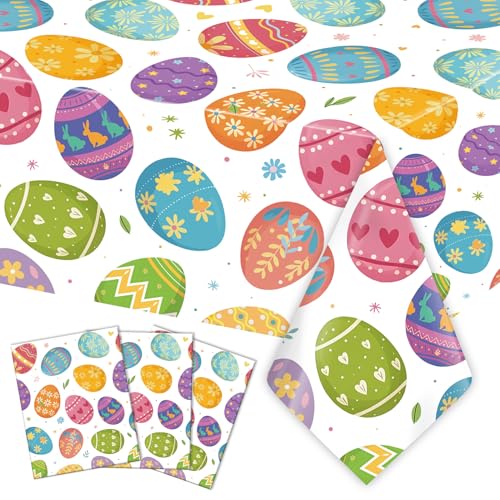 Image of Easter Tablecloth, 3 Pack Colorful Easter Eggs Table Cloth, 54x108 Inch Plastic Disposable Rectangle Spring Table Cover for Easters Tables Decorations Outdoor Picnic Home Kitchen Dinner Party Supplies