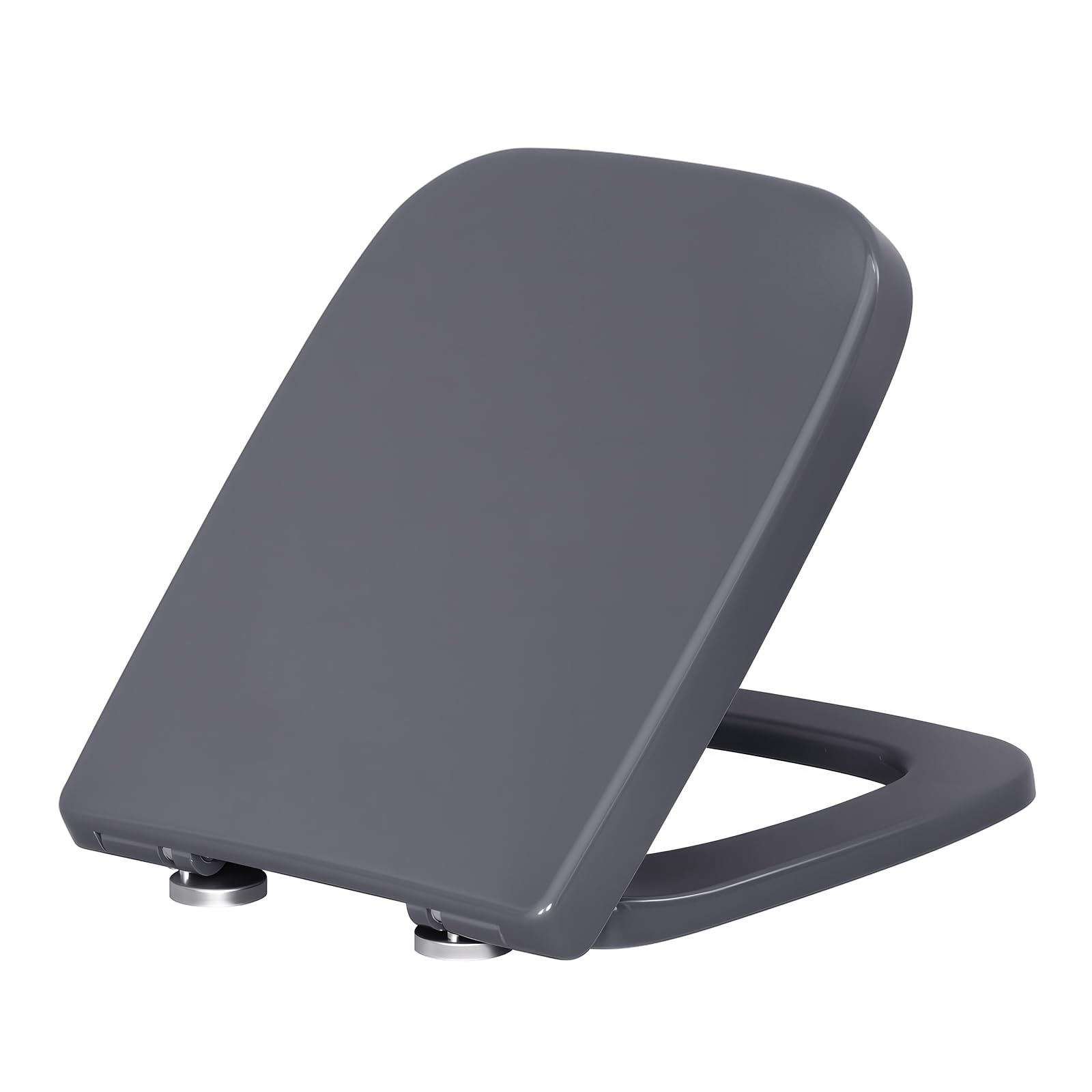 WOLTU Tapa de inodoro con descenso automático, asiento de inodoro rectangular, de termoplástico, liberación rápida para facilitar la limpieza, con bisagras ajustables, soporta hasta 175 kg, color azul