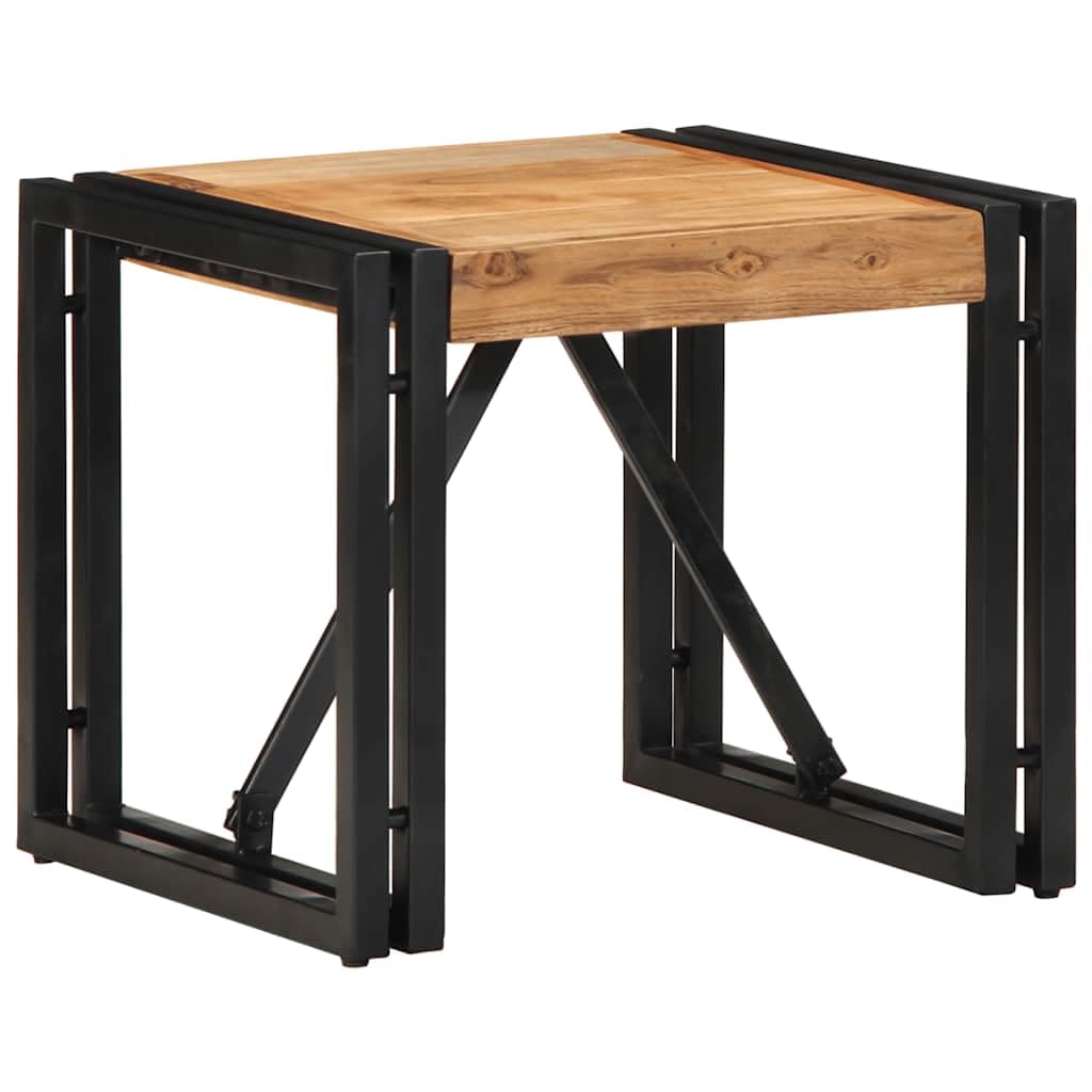 vidaXL Coffee Table Solid Wood Acacia - 40x40x35 cm - Iron Frame, Modern Square Patio Side Table for Living Room and Outdoor Use