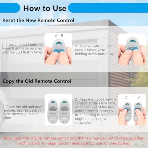 2Pcs Garagentor Handsender,Universal Tor Garagentor Fernbedienung mit 433,92MHz NA,EE,EV, Universal Funk Fernbedienung Garage, Garagentor Fernschalter 433.92MHz für Garagentor Tor