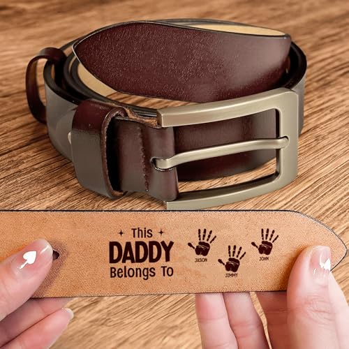 Personalized This Daddy Belong to Belt, Custom Engraved Leather Belt for Father, Father's Day Gift from Son or Daughter, Adjustable Mens Belt for Husband, Thoughtful Gift for Dad, Birthday2