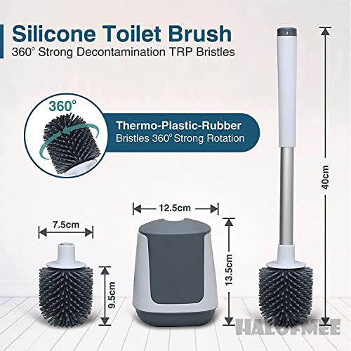 Silicone Toilet Brush With Automatic Opening And Closing Holder For Bathroom, Toilet Scrubber Brush Bowl Brush With Ventilated Holder, Floor Standing & Wall Mounted Without Drilling (Grey) #TOP2
