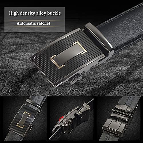 Image of JINIU Men's Ratchet Belt Buckle, Black Genuine Leather Slide Belt for Men Dress Suit, Micro Adjustable Trim to Fit Boxed