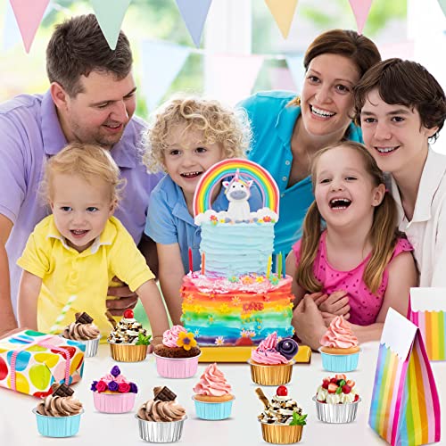 150 Pcs Cupcake Liners With Lids 5 Oz Aluminum Foil Cupcake Baking Cups Disposable Ramekins Muffin Cups Mini Aluminum Pans With Lids Cupcake Holder For Creme Brulee Or Cupcake(Gold Silver Pink Blue) #TOP5