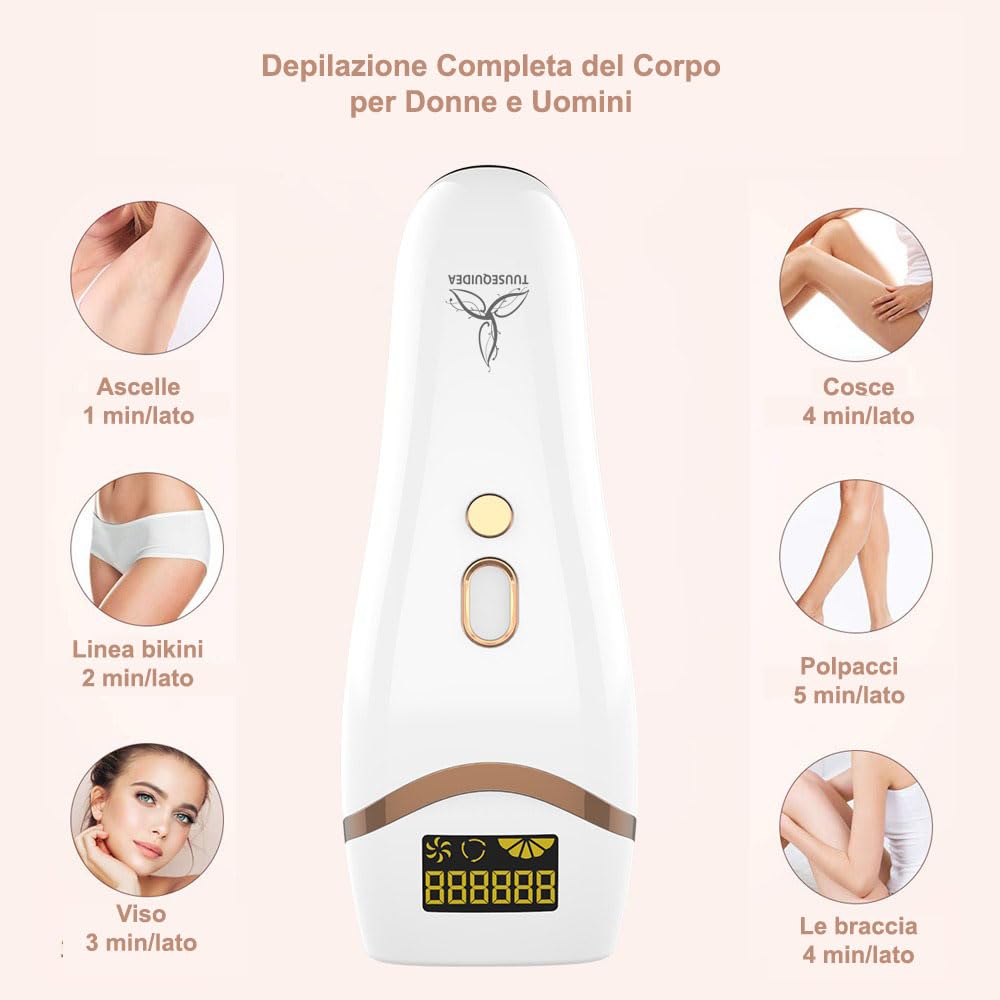 Epilatore Luce Pulsata oltre 999.900 flash, Epilatore Laser per HR/SC/RA, con Livelli di Energia Regolabili per Viso e corpo,Luce Pulsata Uomini e Donne, Auto o Manuale (Bianco)