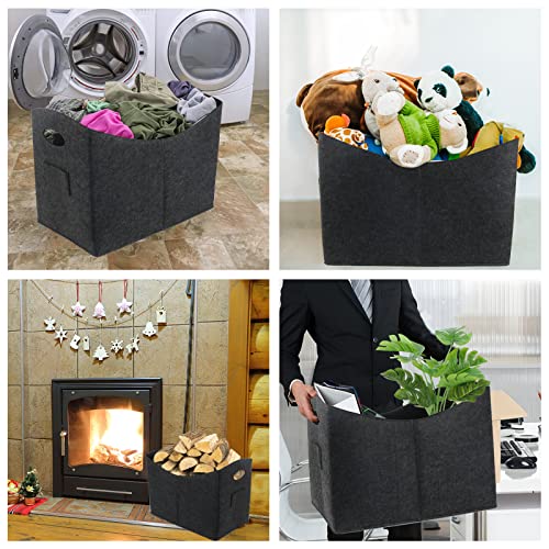 SLFYEE Filztasche Kaminholz Korb Holzkorb für Kaminholz Groß Kaminholztasche Filz Faltbar Holzkorb Einkaufstasche Groß für Kaminholz Brennholz Aufbewahrung Grau-7