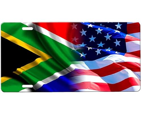 South African Flag American Flag Novelty Car Tag Vanity Plate Sign with Custom Background Options