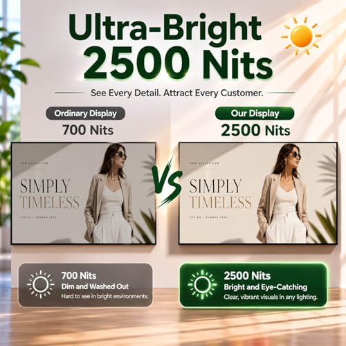 Image of 55inch 4K Digital Signage Display, 2500nits High Brightness, LCD Monitor Slim Fit Frameless Advertising Display, Wall Mount Digital Display, CMS Remote Publishing, 7 /24 Timer Switch, Built-in Speaker