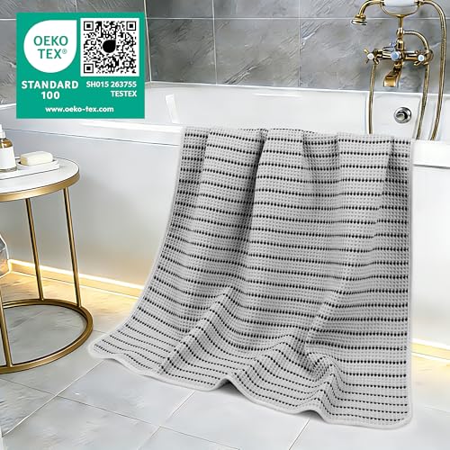 Image of POLYTE 430 GSM Microfiber Oversize Quick Dry Lint Free Bath Towel, 60 x 30 in, 4 Pack (Waffle Weave)