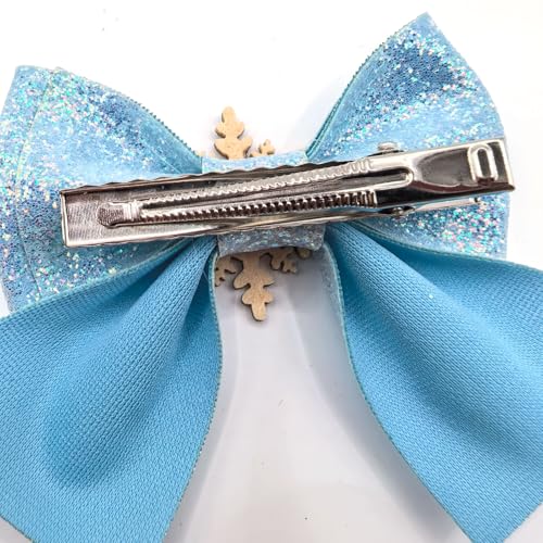 Pinzas para el cabello con lazo de copo de nieve azul para mujeres y niñas – Clips de aligátor con brillo para Navidad, accesorios festivos para el cabello, 2 unidades miniatura 7