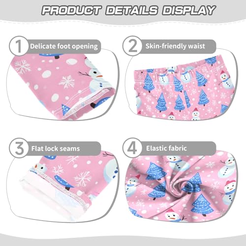 Girls' Athletic Leggings Ankle Length Yoga Dance Pants Kids Teen 4T Blue Snowmen Tree3