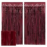 xo, Fetti Burgundy Red Party Curtain - Set of 2 | Bachelorette Fringe Decorations, Cute Birthday Photo Booth, Party Backdrop, Wine Bday Supplies