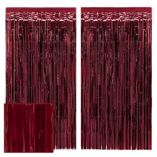 xo Fetti Burgundy Red Party Curtain - Set of 2 | Bachelorette Fringe Decorations Cute Birthday Photo Booth Party Backdrop Wine Bday Supplies