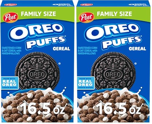 Post OREO PUFFS™ Cereal, Chocolate Breakfast Cereal, 16.5 oz box (Pack of 2)