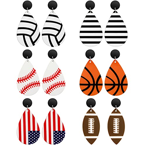 6 Pairs Drop Dangle Earrings For Women Girls Hoop Earrings Jewelry For Birthday Party Gifts (Sports) #TOP9