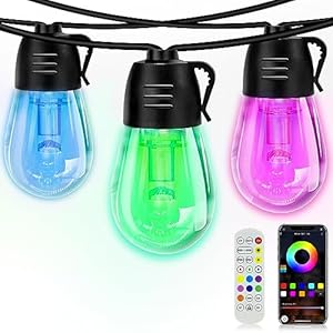 Hslifoyu Outdoor String Lights, 49ft RGB Outdoor Lights with 20 IP65 Waterproof Bulbs, S14 Dimmable LED Patio Lights, Smart Outdoor String Lights Work with APP for Garden Yard Party, Wedding Decor
