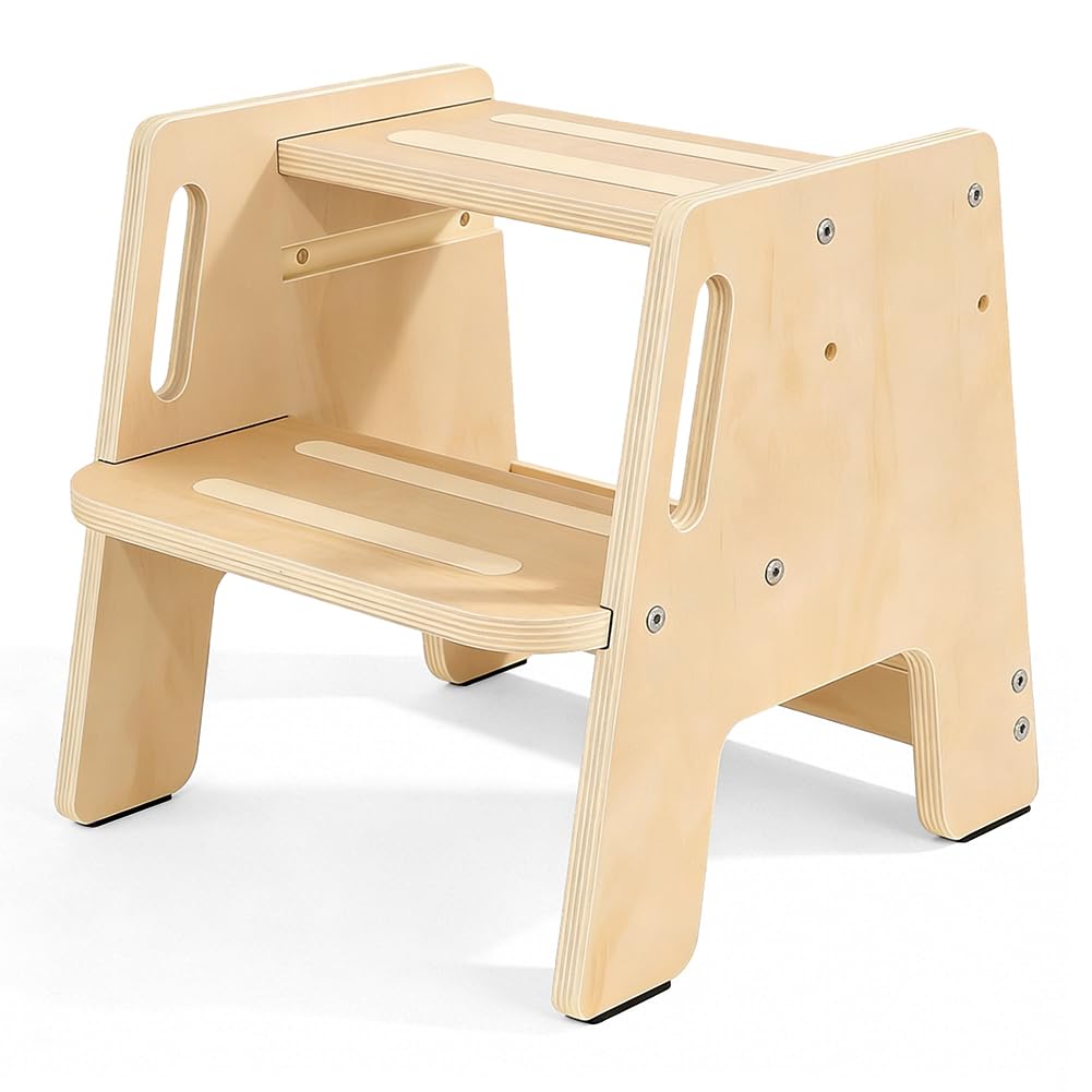 Marchepied en Bois pour Enfant - 2 marches - Antidérapant - avec poignée - Marchepied en Bois Stable pour Salle de Bain, lavabo, Cuisine, Chambre d'enfant - en Bois Massif - Charge maximale : 130 kg