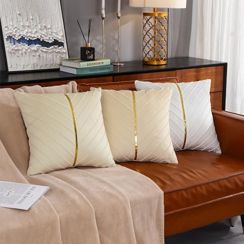 Image of Velvet Throw Pillow Covers 18x18 inch Pack of 2 Gold Decor White