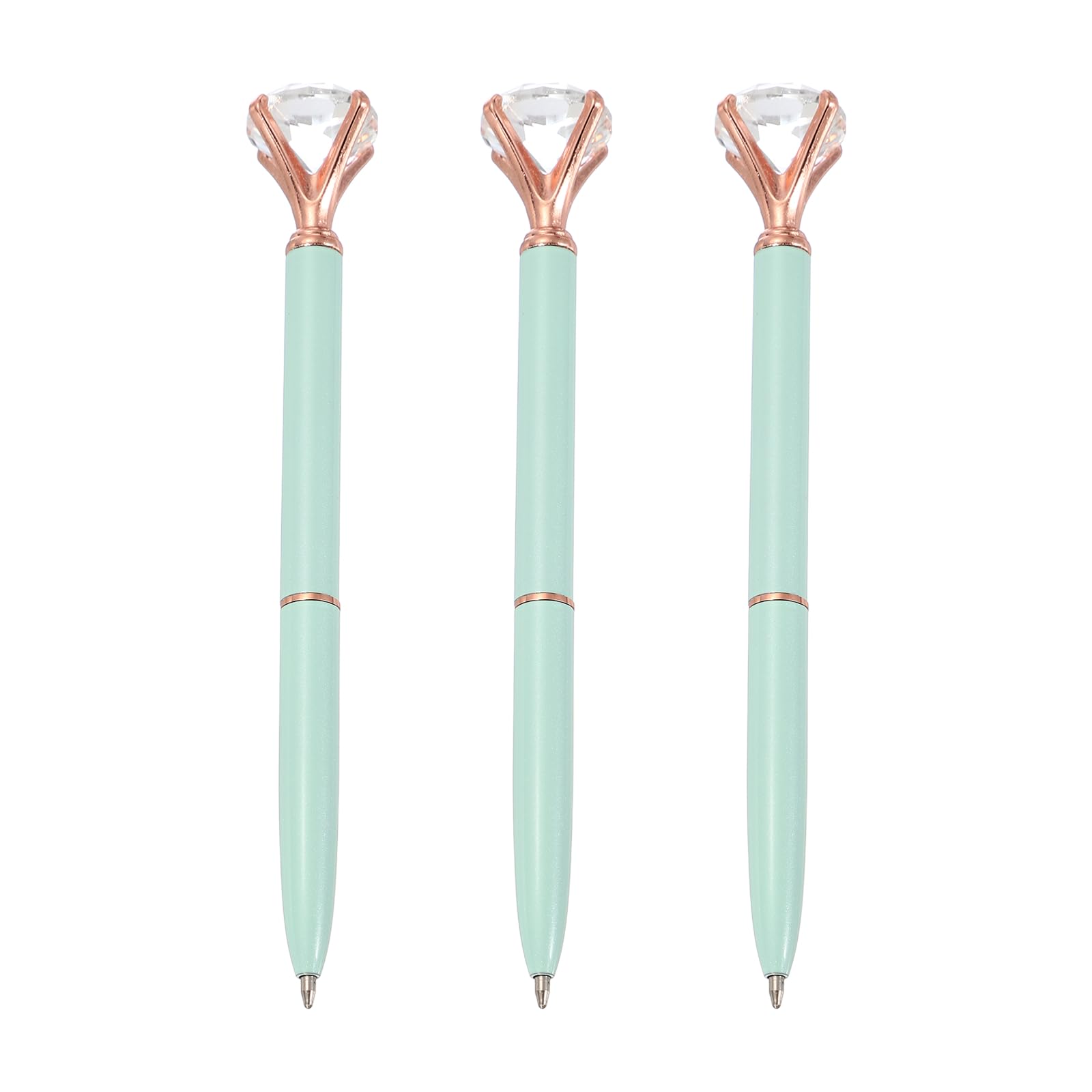 PATIKIL Black Ink Ballpoint Pen, 3pcs Crystal Diamond Twist Metal Pen 1.0mm Medium Point for Note Taking Journaling Gift Office, Light Green