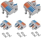 5PCS DIN Rail Terminal Blocks Kit, 2 in 8 Out Universal Compact Lever Wire Connector for Electrical Wires...