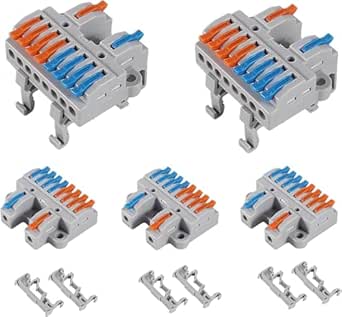 5PCS DIN Rail Terminal Blocks Kit, 2 in 8 Out Universal Compact Lever ...