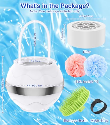 MoKo Badewannenwasserfilter für Babys und Erwachsene, Badefilter für die Badewanne, Wasserenthärter für glattere Haut, Haare und Nägel, Badefilter mit Duschball und Shampoonierbürste, Weiß