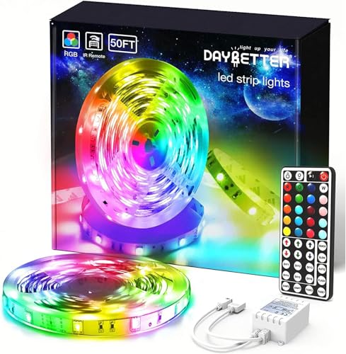 Image of DAYBETTER (2rd Gen) SMD 5050 Remote Control Led Strip Lights 50ft Color Changing with 44Keys Remote Controller and 12V Power Supply for Bedroom