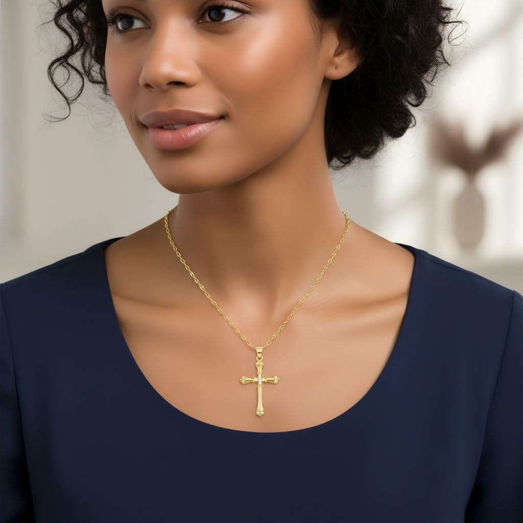 Gold Cross Necklace for Women - Vintage 14K Gold Cross Pendant with Cubic Zirconia Dainty Religious Jewelry Gift for Mom Wife - Image 4