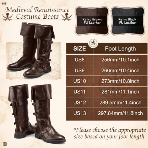 Image of Jiuguva Medieval Pirate Boots for Men Women Renaissance Boots | Faux Leather Viking Boots High Tube Steampunk Cosplay Shoes for Halloween Party, Role Play, Costume Accessories