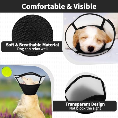 Image of Allroaring Dog Cone, Soft Dog Cones for Dogs, Adjustable Doggie Cone Collar | to Stop Licking, Professional Pet Recovery Cones E-Collar for Dogs Aftert Surgery Wound Healing, Black S