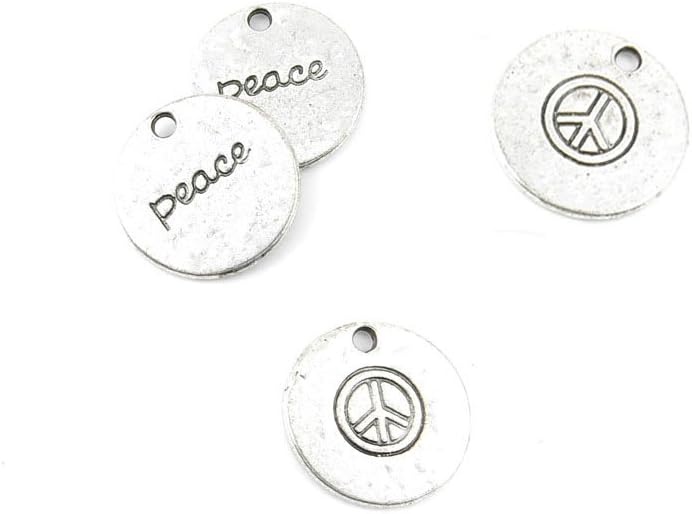 Jewelry Making Charms Retro Silver Tone for Necklace Pendant Bracelet Findings Vintage Bijoux Breloques Bulk 02392 Round Anti War Signs