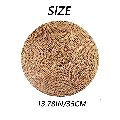 Dawn Flame Set Of 2 Round Rattan Placemat Natural Hand-Made Heat-Resistant Insulation Pad Trivets(Round 13.8X13.8Inch), Honey Brown #TOP1