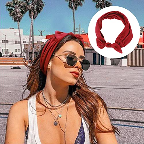 Image of DRESHOW 6 PCS Adjustable Headbands for Women Knotted Headbands Elastic Non-Slip Fashion Hair Bands for Workout Sports Running Yoga