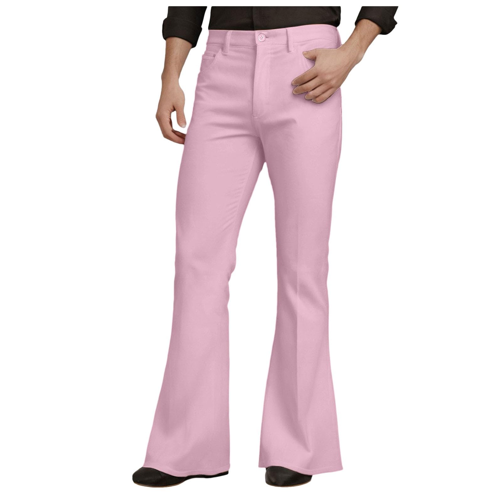 Mens Flared Pants Mens Stretch Casual Classic Retro Slim Flare Trousers Vintage Bell Bottom 60s 70s Disco Flared Pants with Pockets Men Flare for Theme Parties, Festivals, Everyday Casual Wear