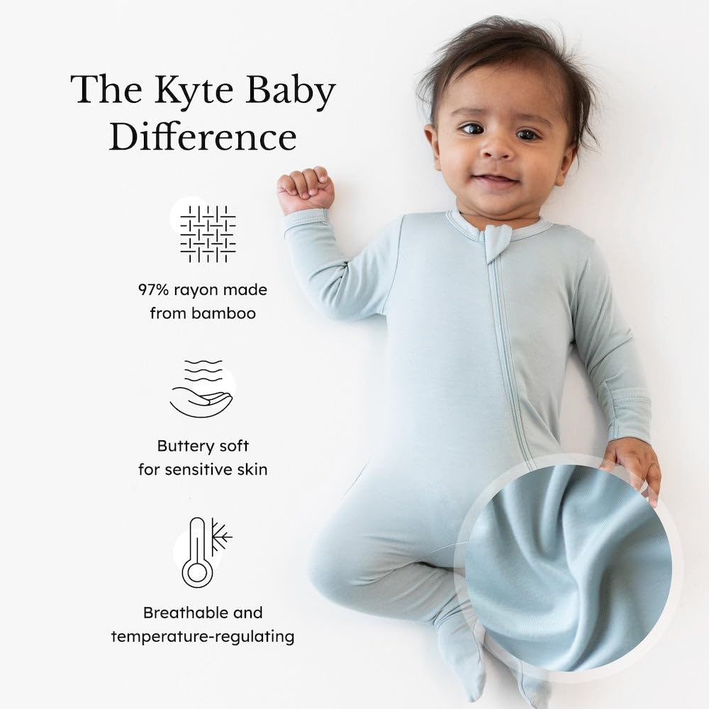 KYTE BABY Unisex Zipper Closure Footies, Rayon Made From Bamboo (3-6 Months, Fog)