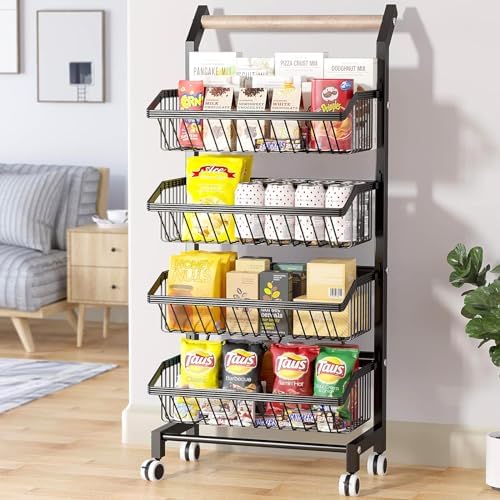 4 Tier Kitchen Trolley On Wheels Vegetable Rack Storage Trolley Solid
