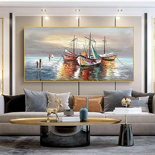 Tableau de bateau à voile abstrait 80x160cm avec cadre noir pour salon