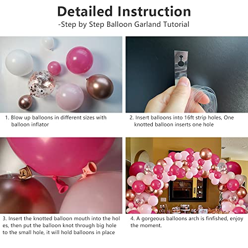 Image of Pink Balloons Arch Kit, 114 Pcs Hot Pink and White Balloons Garland Arch Kit for Baby Shower, Graduation, Wedding, Birthday, Valentine's Party Supplies Decoration