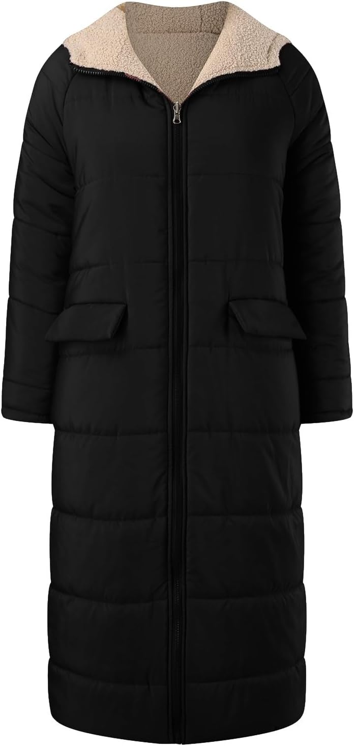Long Winter Coats For Women Warm Oversized Reversible Fleece Puffer Shearling Down Jackets Outerwear With Hood - Image 4