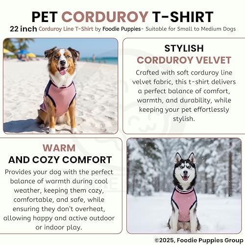 Image of Foodie Puppies Corduroy Line Velvet Pocket T-Shirt Warm Sweater Jacket - (22 inch, Blue and Pink) for Medium Dogs | Soft, Lightweight Pet Apparel | Stylish, Comfortable, Durable, Stretchable