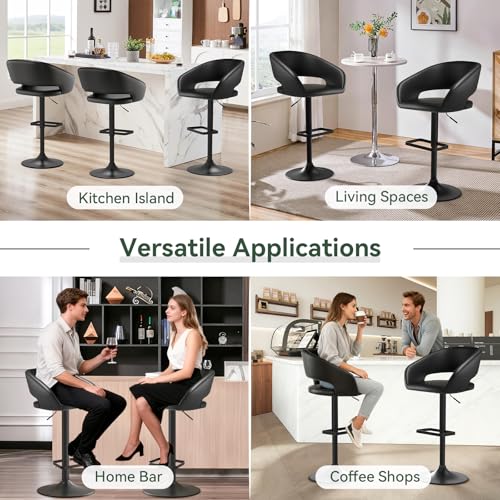 Image of PU Leather Adjustable Swivel Counter Height Bar Stool, Black, Black Base