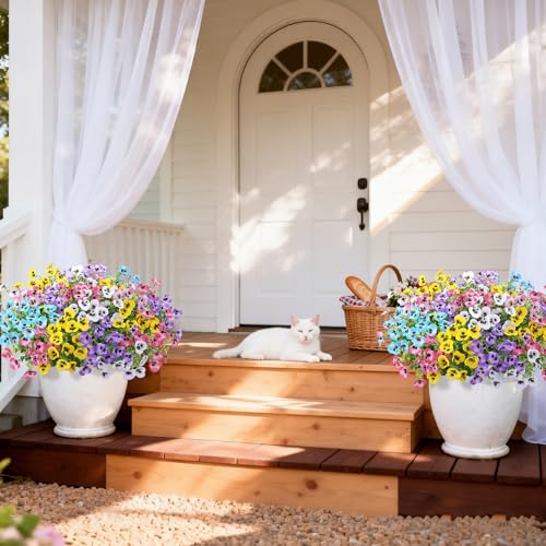 Image of Bassion 16 Bundles Artificial Pansy Flowers for Outdoors Decor, Colorful