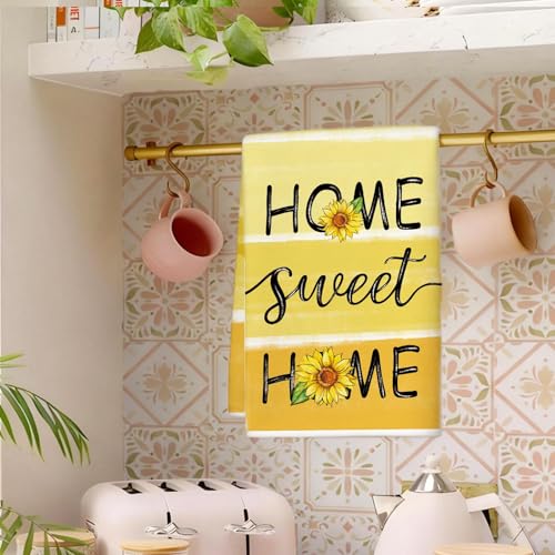 Image of Summer Hello Sunshine Sunflower Kitchen Towels, Yellow Flowers Dish Towels Set of 2, Spring Home Sweet 18 x 26 Inch Hand Towel Quick Drying Dishcloth Decor for Kitchen Bathroom Home