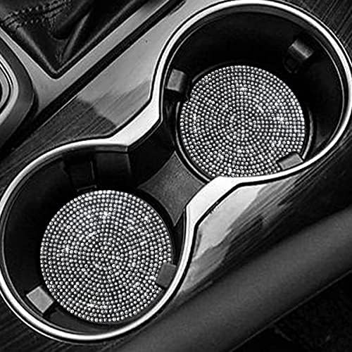 Jagowa 2 Packs Car Water Coasters Shiny Diamonds Crystal Anti-Slip PVC Soft Coasters Car Cup Holder Car Accessories for Women Girls (White)