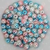 Perlas para manualidades de colores brillantes, 200 unidades, 6 mm, azul, blanco, rosa – plástico arcoíris perlas de cera brillante, estrellas de alambre, cadena de perlas para manualidades