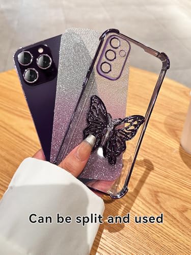 Capa de telefone de silicone para Samsung Galaxy A35 5G capa com linda borboleta 3D com suporte oculto com glitter, moldura galvanizada em TPU, capa à prova de choque compatível com Galaxy A35 5G (3)